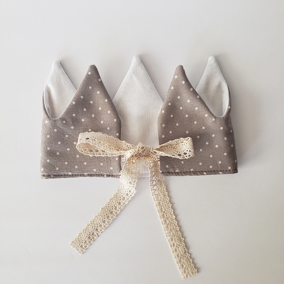 NEW Handmade Gray Polka Dot Fabric Baby Birthday Crown - Picture 2 of 8